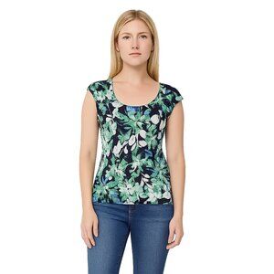 NWT White House Black Market Cap Sleeve Scoop Neck Top Floral Small #WHBM71